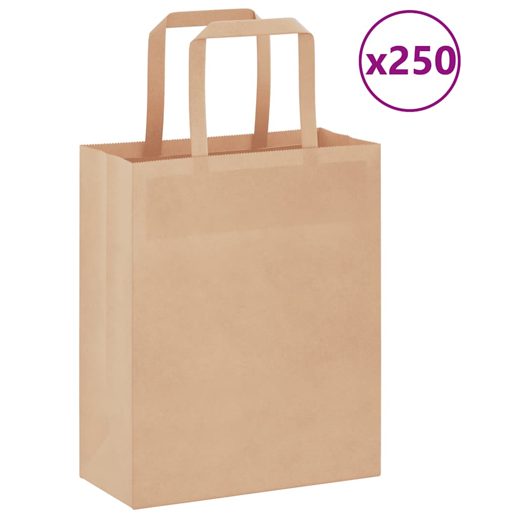 Paperikassit 250 kpl kahvoilla ruskea 18x8x22 cm