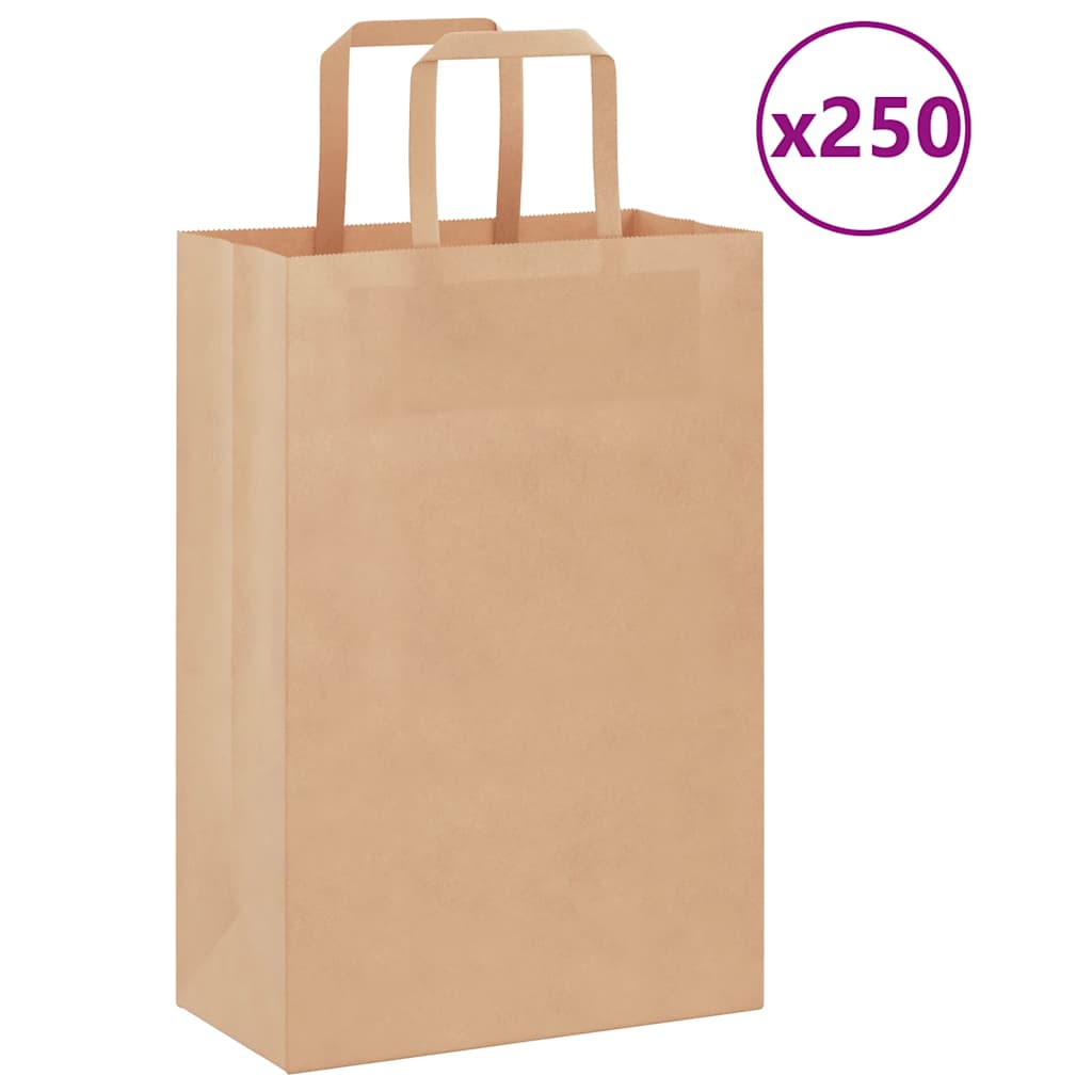 Paperikassit 250 kpl kahvoilla ruskea 21x11x31 cm