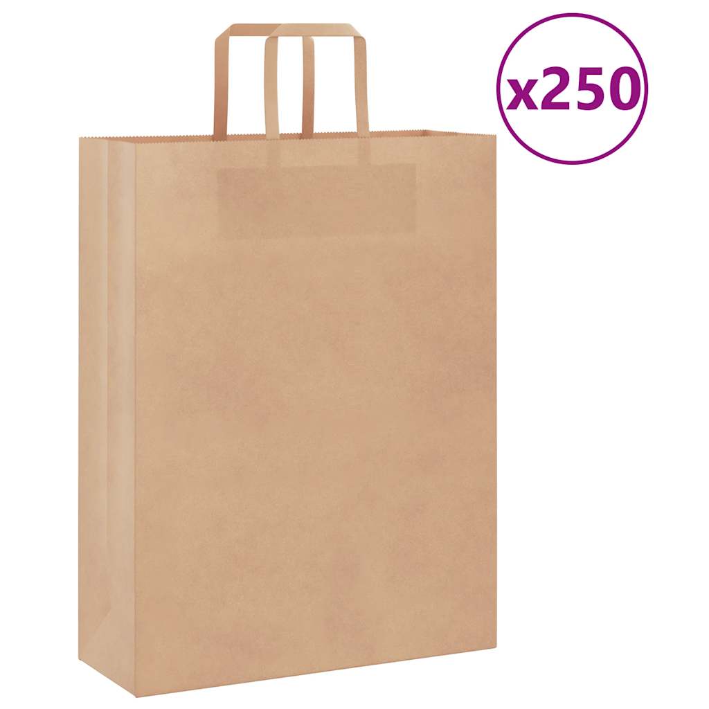 Paperikassit 250 kpl kahvoilla ruskea 32x12x42 cm