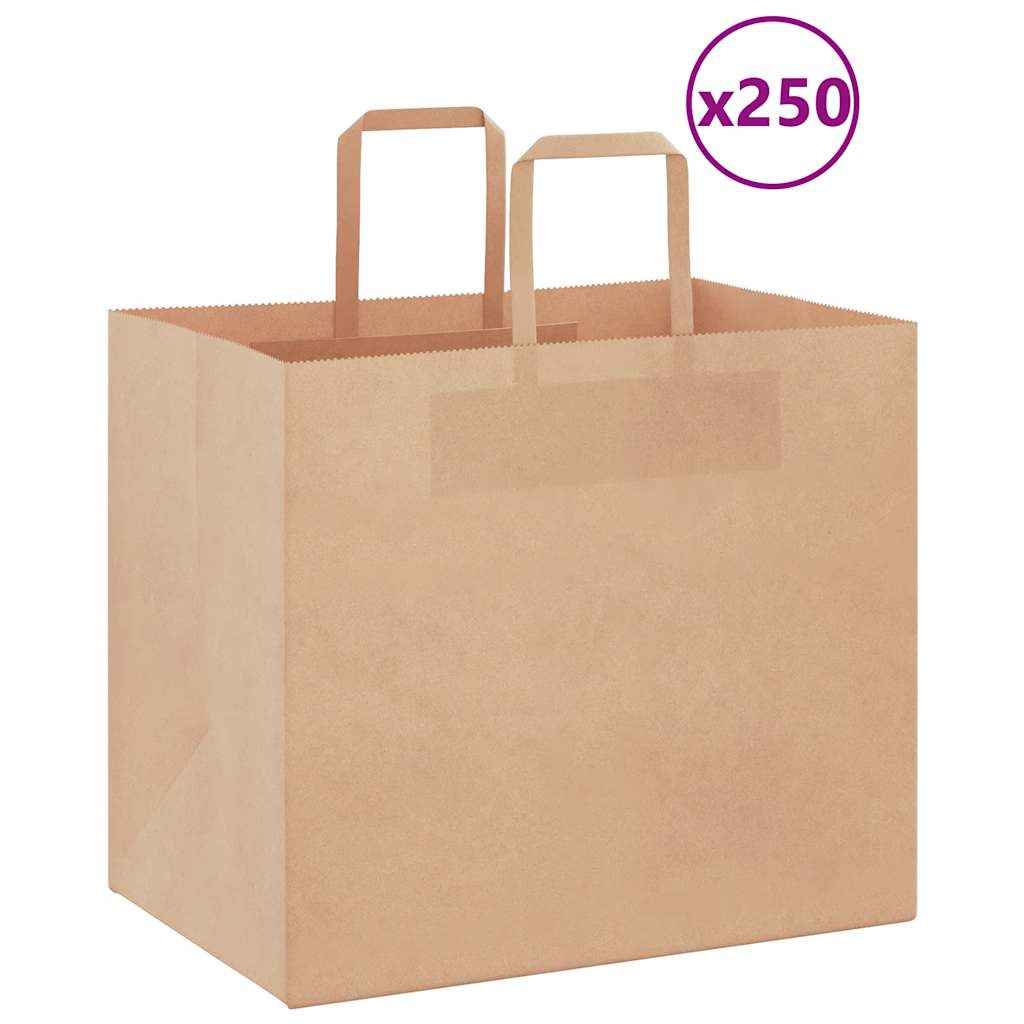Paperikassit 250 kpl kahvoilla ruskea 32x22x28 cm