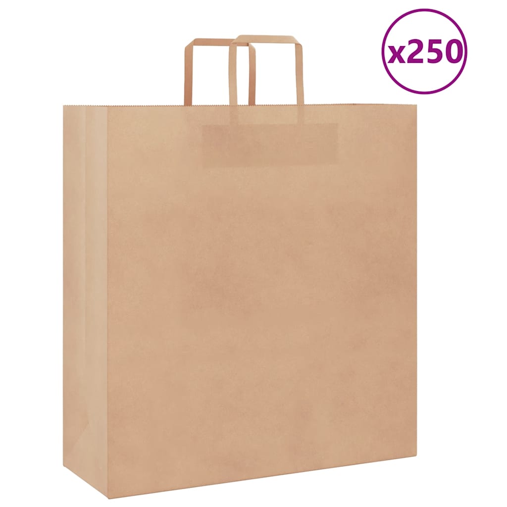 Paperikassit 250 kpl kahvoilla ruskea 45x17x48 cm
