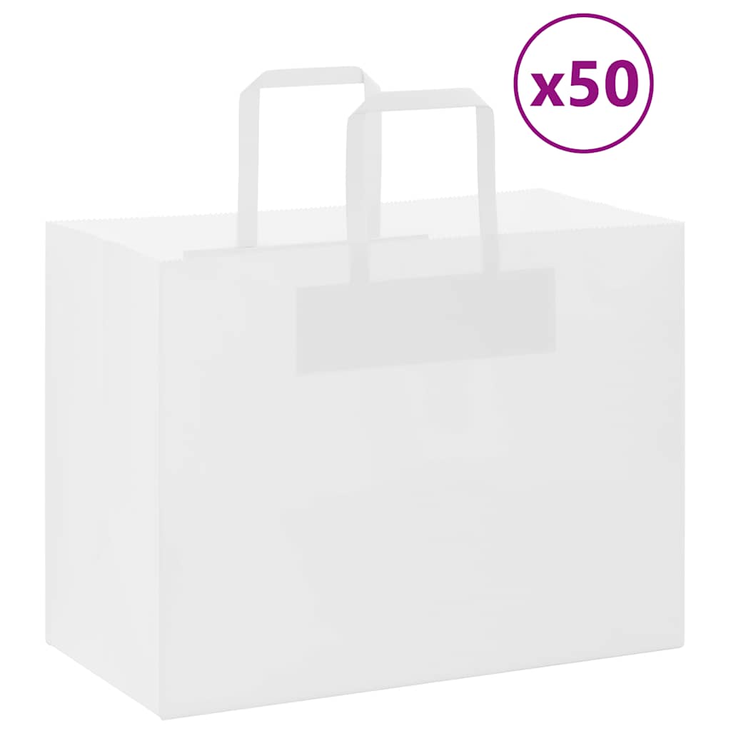 Paperikassit 50 kpl kahvoilla valkoinen 32x17x25 cm