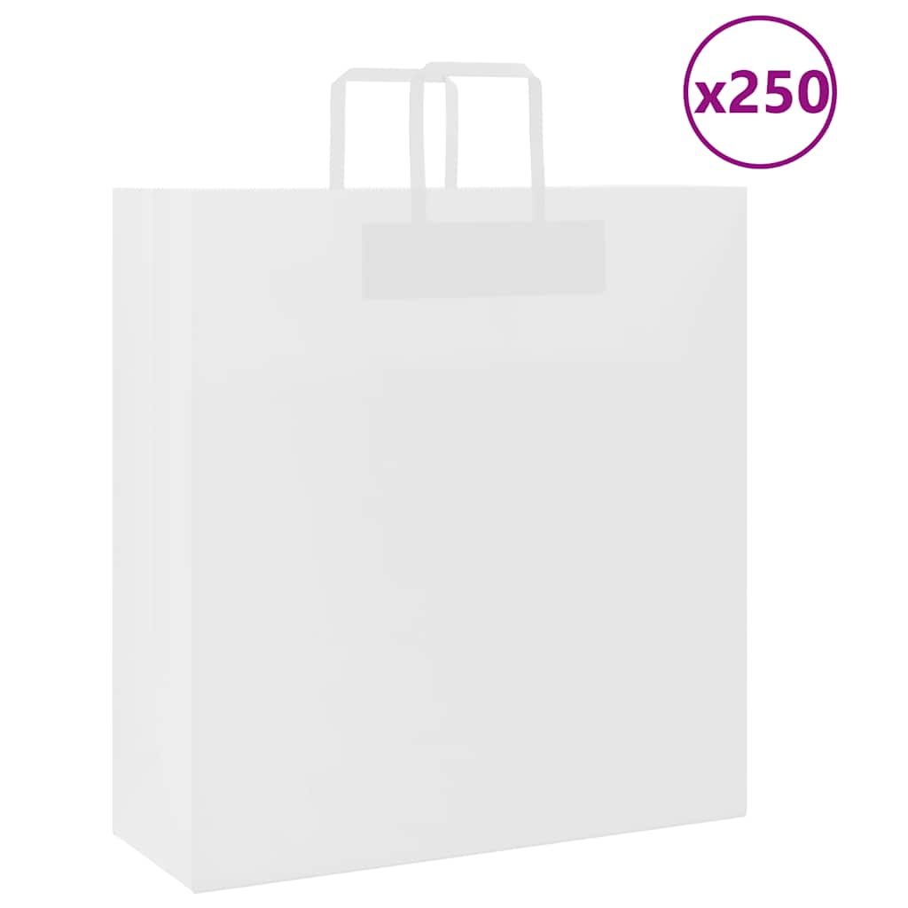 Paperikassit 250 kpl kahvoilla valkoinen 45x17x48 cm
