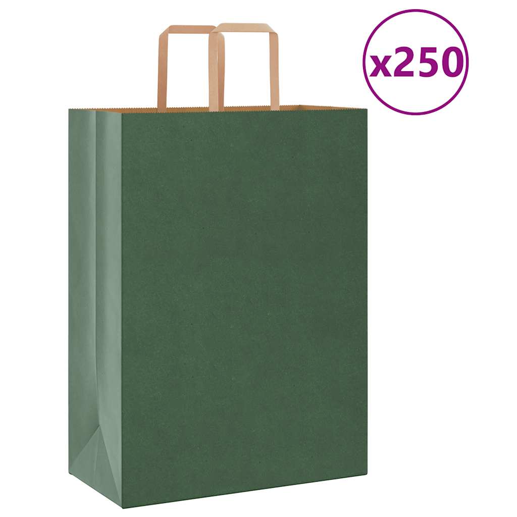Paperikassit 250 kpl kahvoilla vihreä 32x17x44 cm