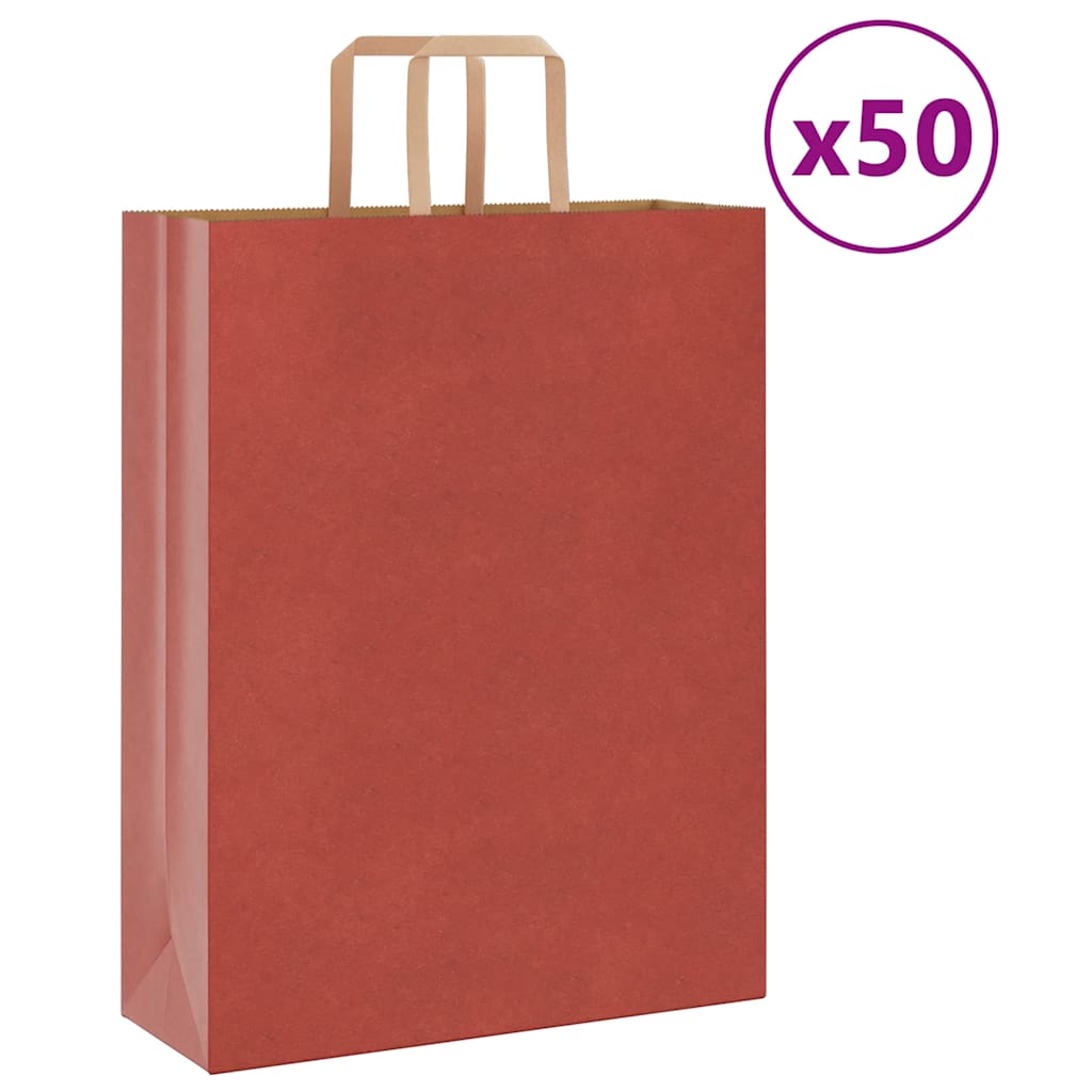 Paperikassit 50 kpl kahvoilla punainen 32x12x42 cm