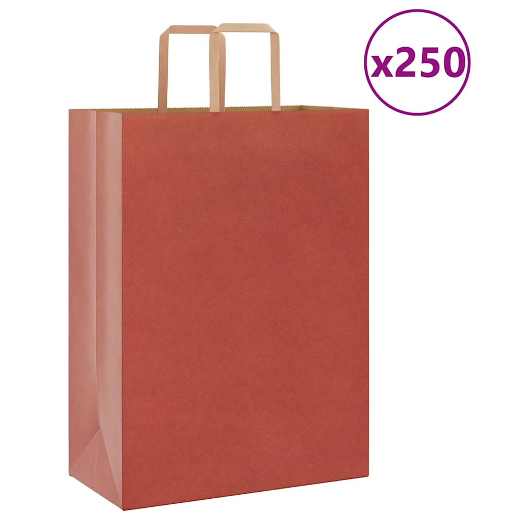 Paperikassit 250 kpl kahvoilla punainen 32x17x44 cm