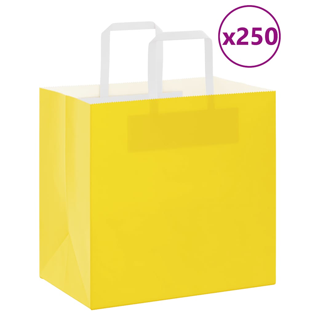 Paperikassit 250 kpl kahvoilla keltainen 26x17x25 cm