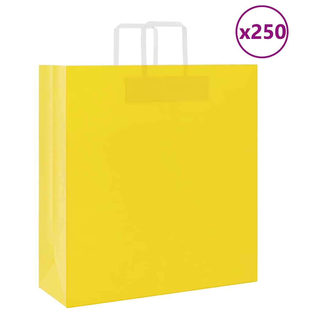 Paperikassit 250 kpl kahvoilla keltainen 45x17x48 cm
