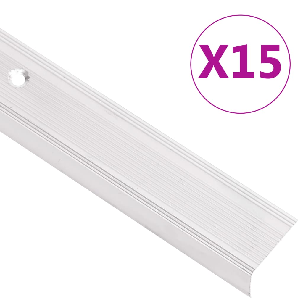 Portaikon suojukset L-muotoiset 15 kpl alumiini 90 cm hopea