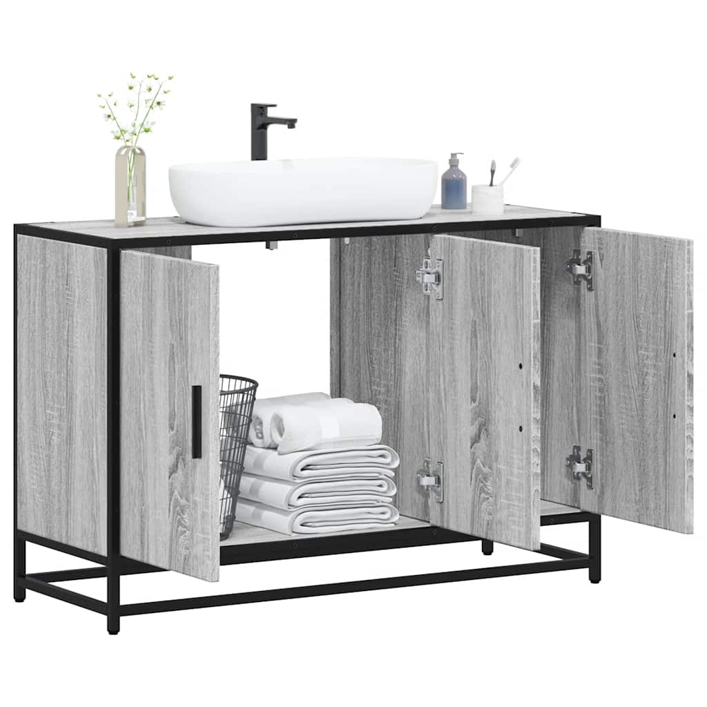 Kylpyhuonekaappi altaalla harmaa Sonoma 90x33x60cm tekninen puu