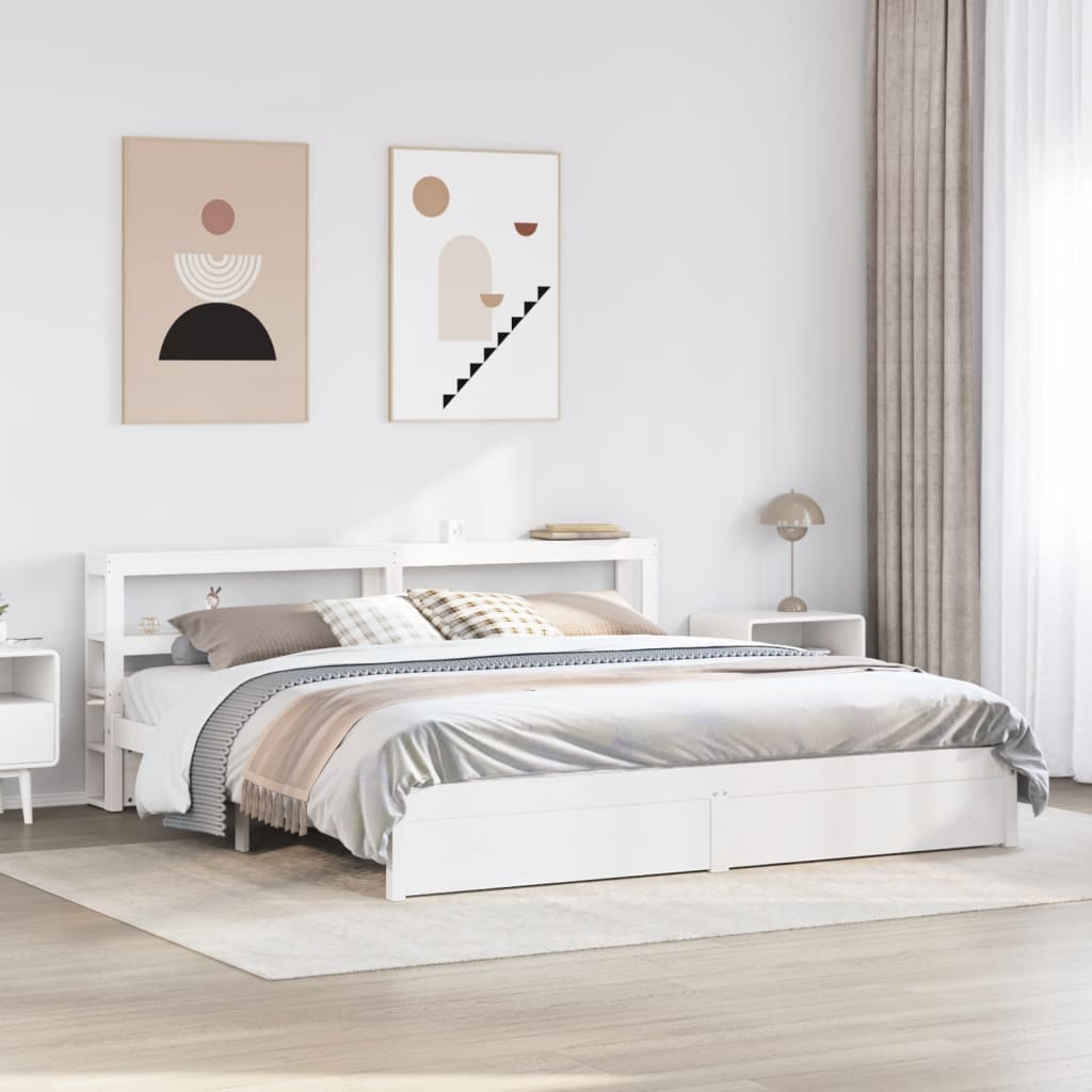 Sängynrunko päädyllä valkoinen 200x200 cm täysi mänty