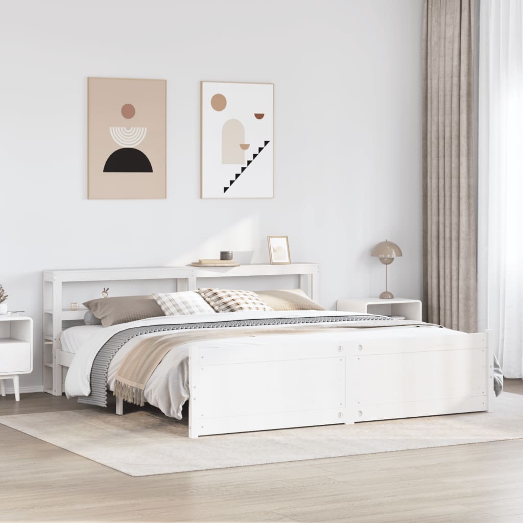 Sängynrunko päädyllä valkoinen 200x200 cm täysi mänty