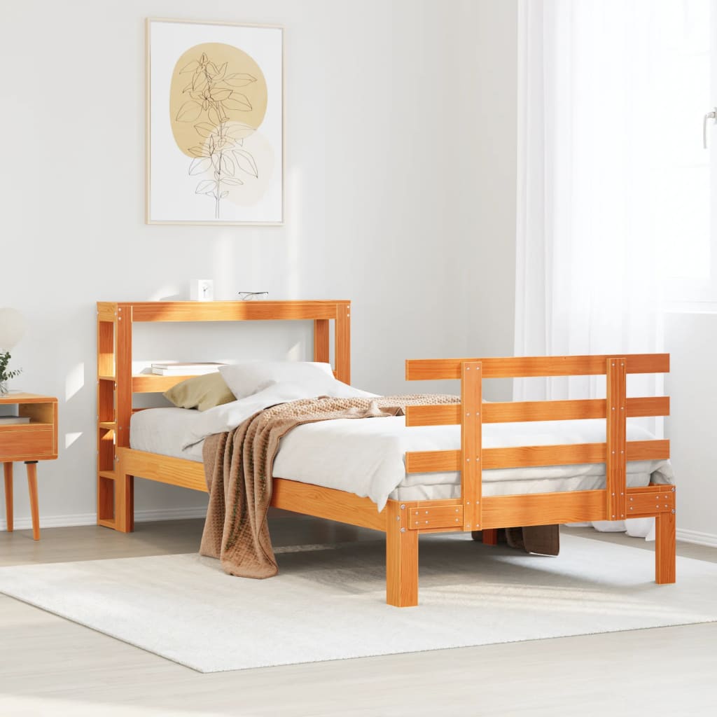 Sängynrunko päädyllä vaharuskea 75x190 cm täysi mänty