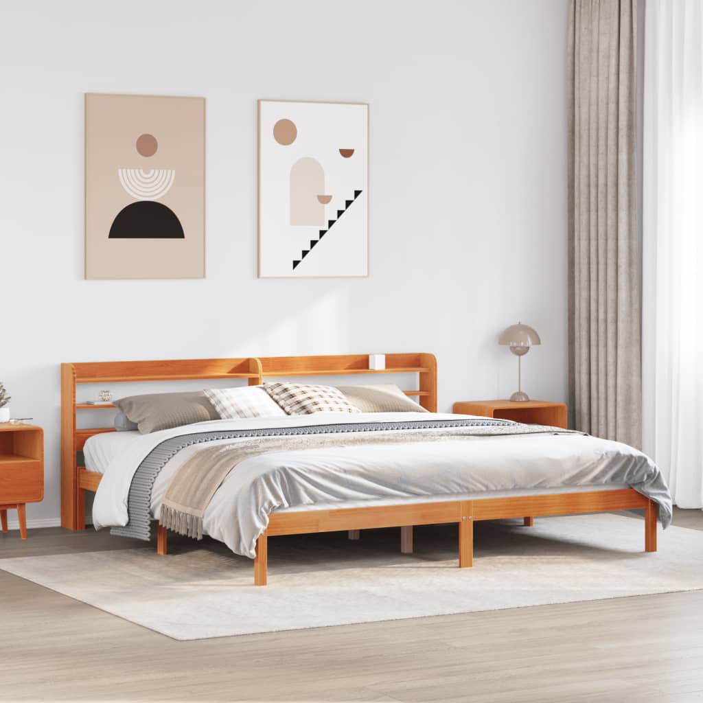 Sängynrunko päädyllä vahanruskea 200x200 cm täysi mänty