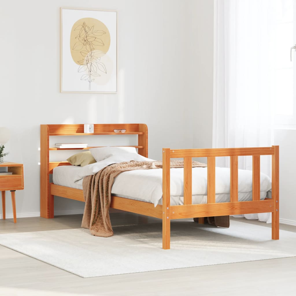 Sängynrunko päädyllä vaharuskea 75x190 cm täysi mänty