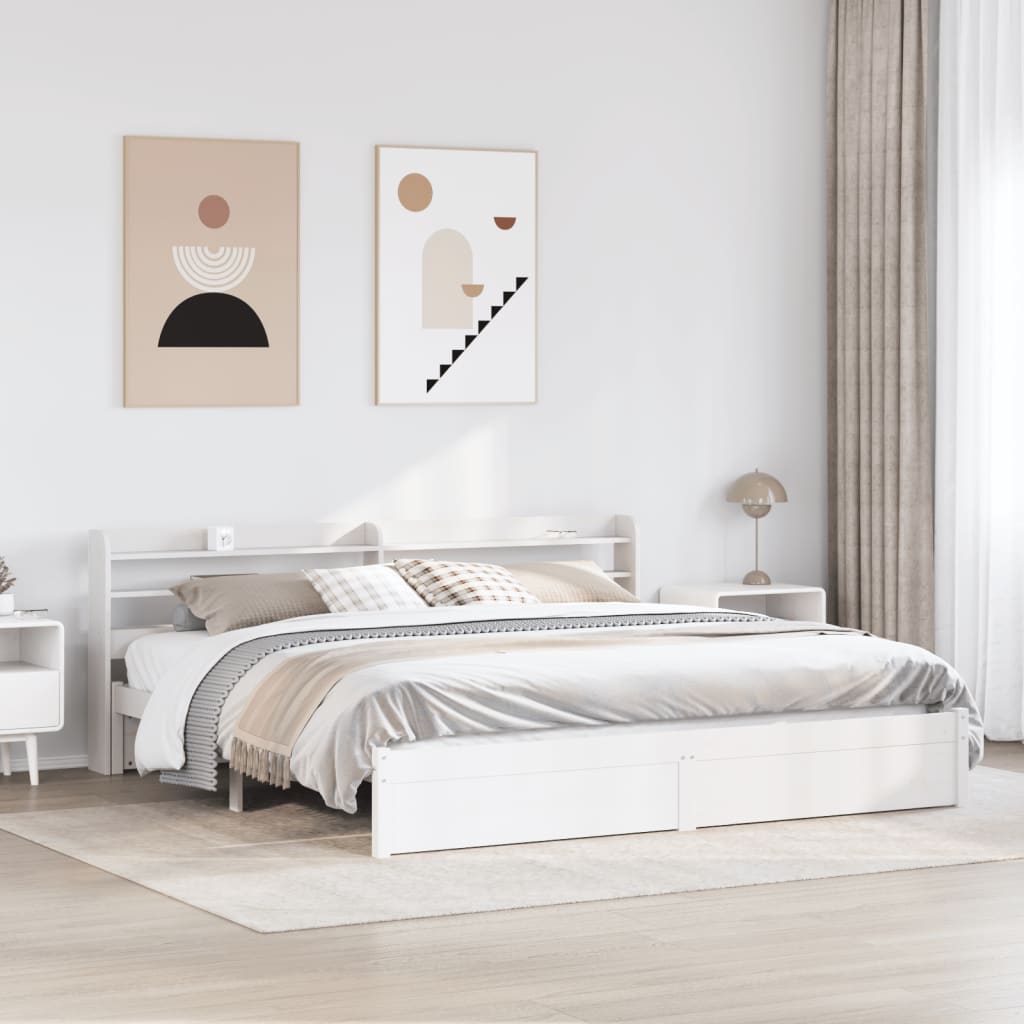 Sängynrunko päädyllä valkoinen 180x200 cm täysi mänty