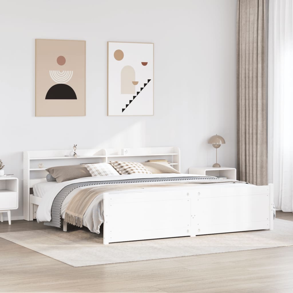 Sängynrunko päädyllä valkoinen 200x200 cm täysi mänty
