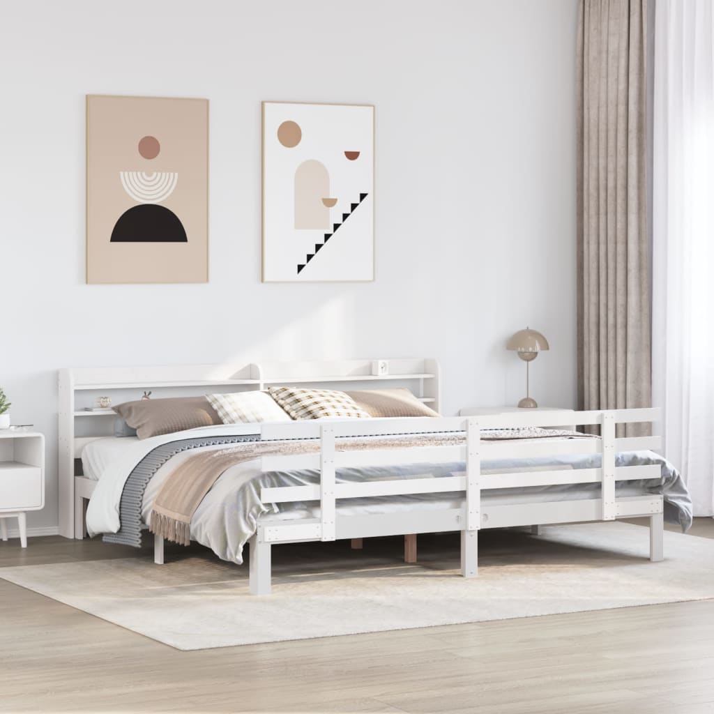 Sängynrunko päädyllä valkoinen 180x200 cm täysi mänty
