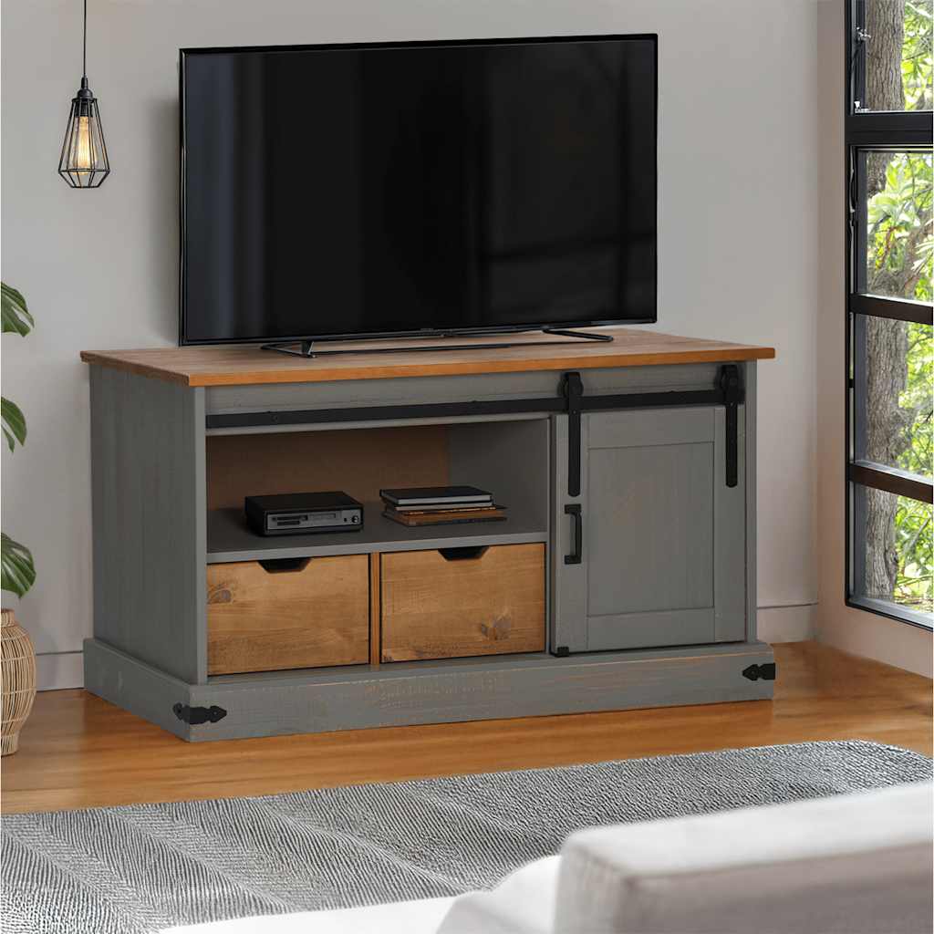 TV-kaappi HALDEN liukuovella harmaa 110x40x60 cm massiivipuuta