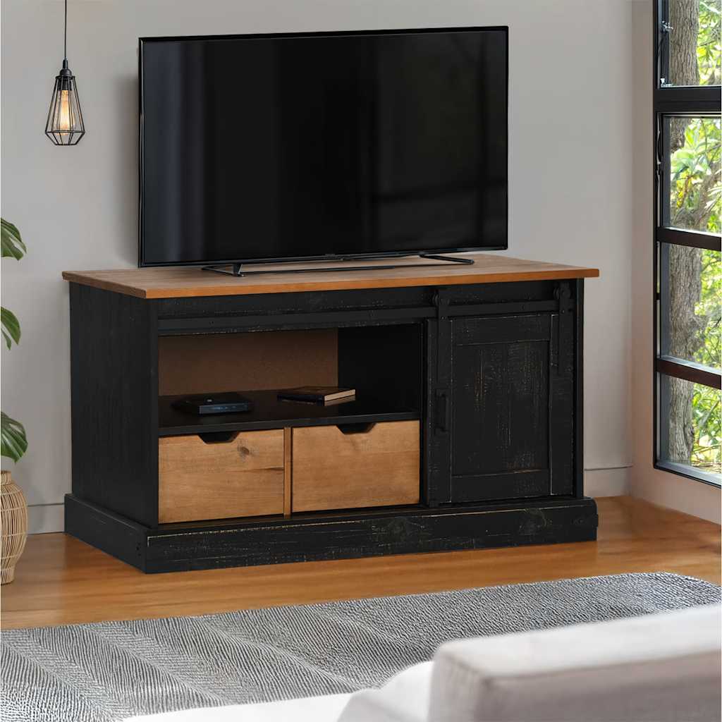 TV-kaappi HALDEN liukuovella musta 110x40x60 cm massiivipuu