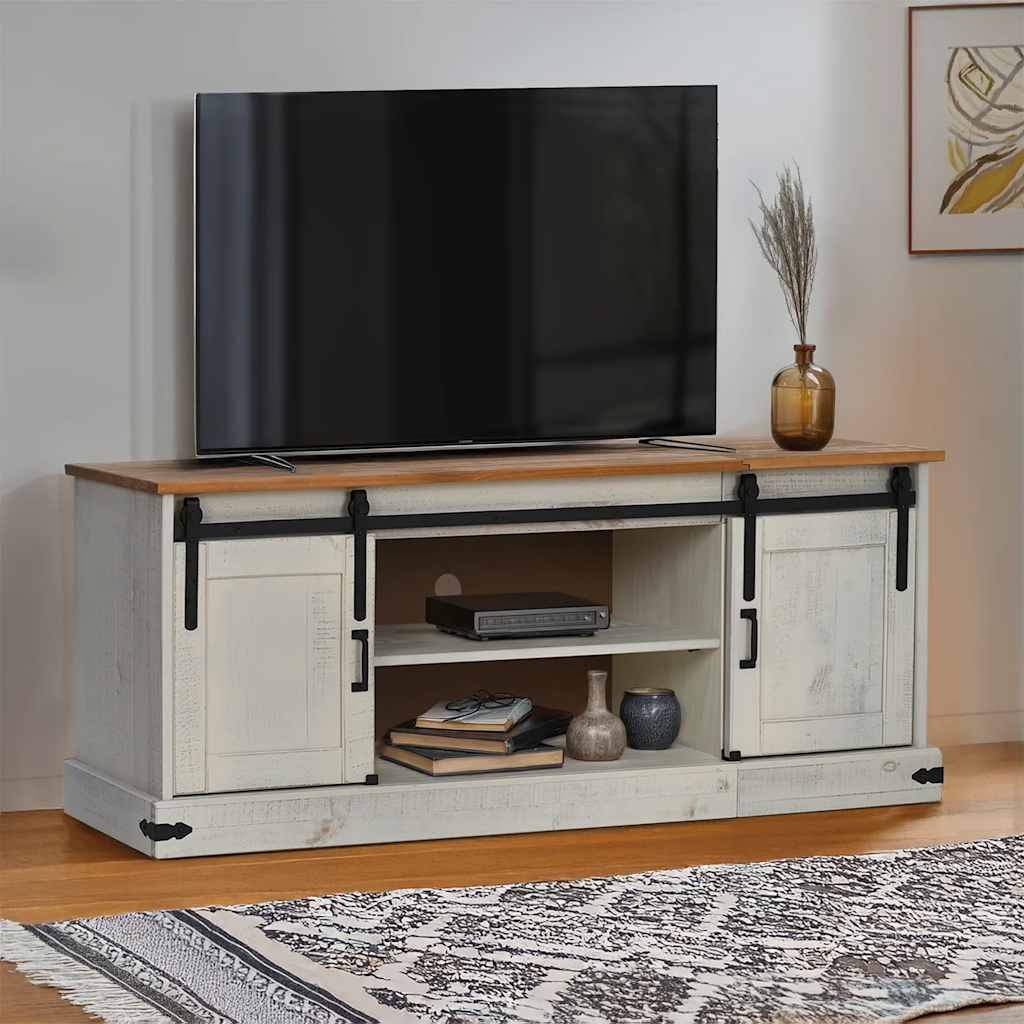TV Kaappi HALDEN 2 Liukuovea Valkoinen 150x40x60 cm Massiivipuu