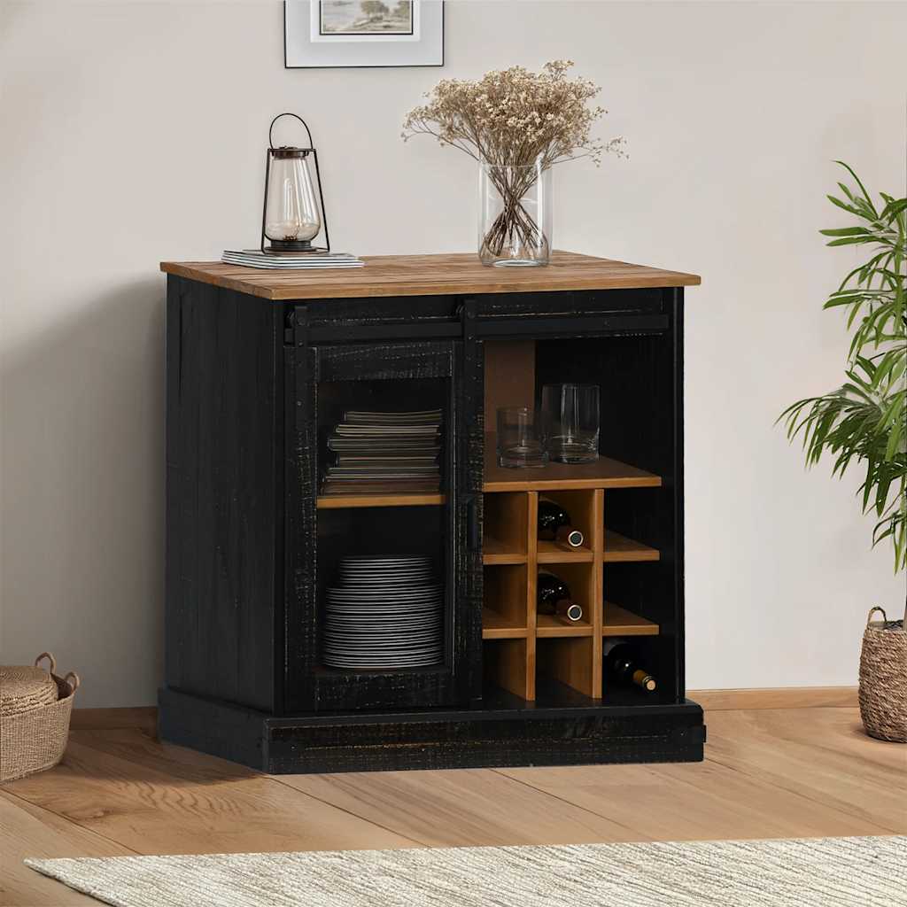 Senkki HALDEN liukuovella musta 80x40x80 cm massiivipuu