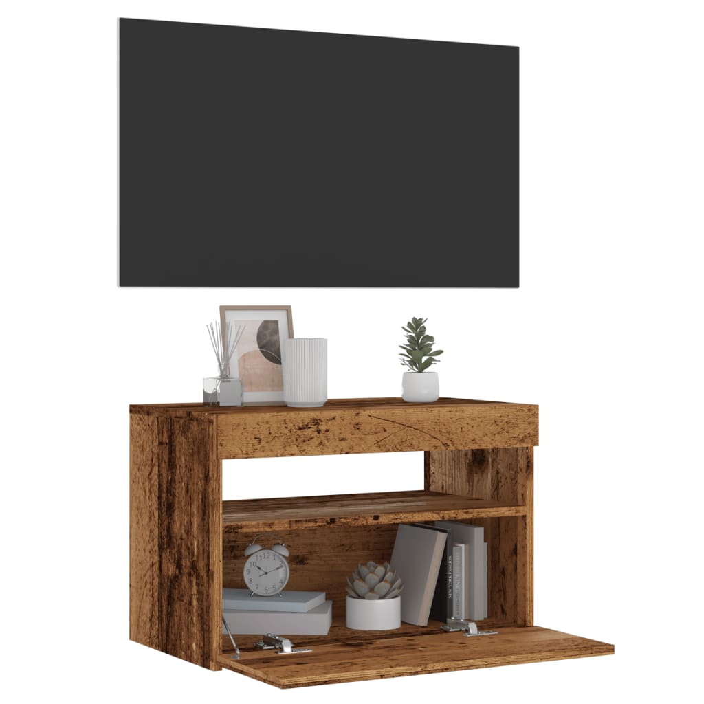 TV-kaappi LED-valoilla Old Wood 60x35x40 cm Engineered Wood