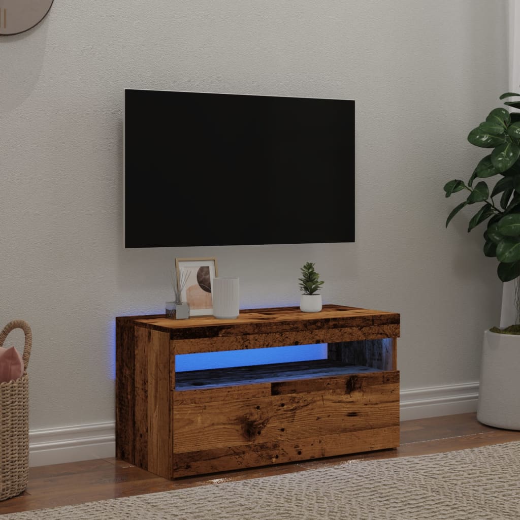 TV-kaappi LED-valoilla vanha puu 75x35x40 cm teknillinen puu