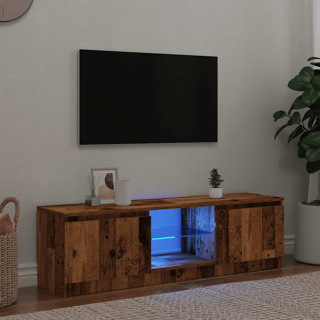 TV-kaappi LED-valoilla Vanha puu 140x40x35,5 cm Teknillinen puu