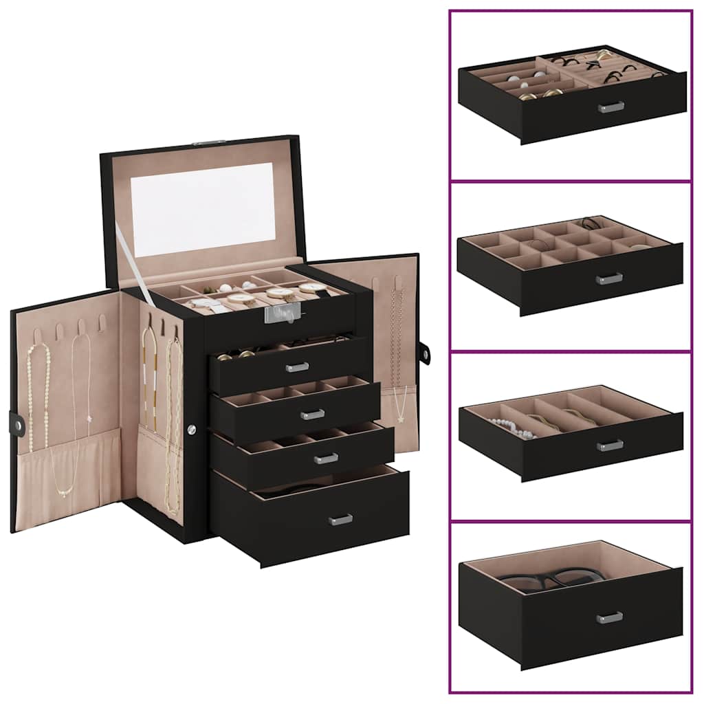 Jewellery Box 5-kerroksinen peililukittavalla mustalla