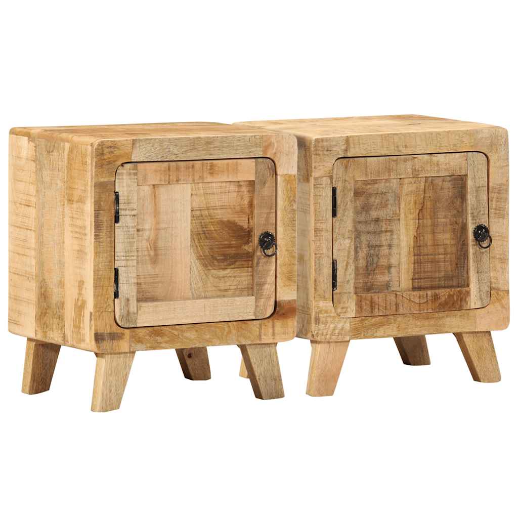 yöpöytäkaappi 2 kpl 40x32x46 cm massiivipuuta karkea mango