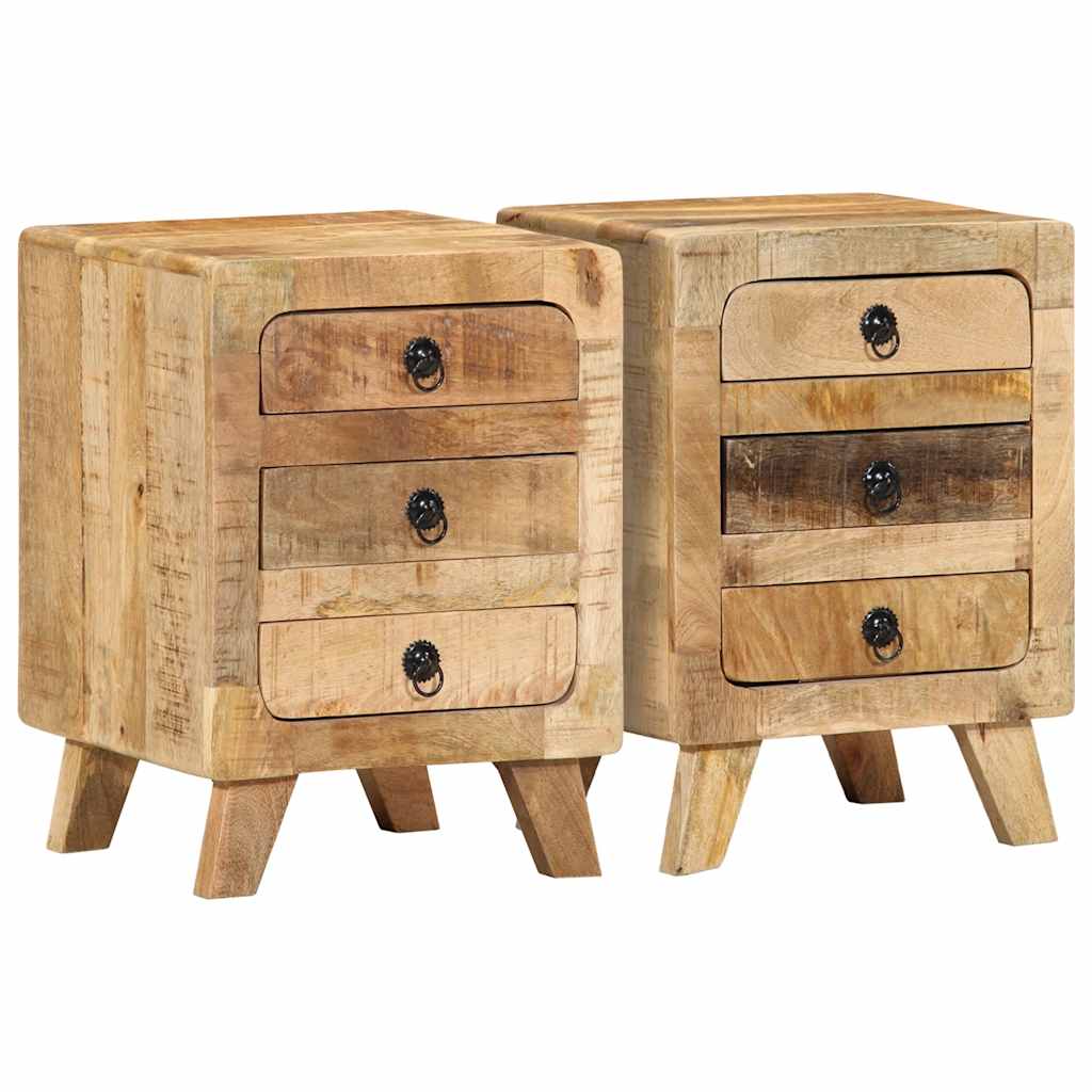 yöpöytäkaappi 2 kpl 37x32x50 cm massiivipuuta karkea mango