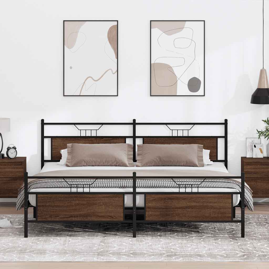 Metallinen sängynrunko ruskea tammi 193x203 cm