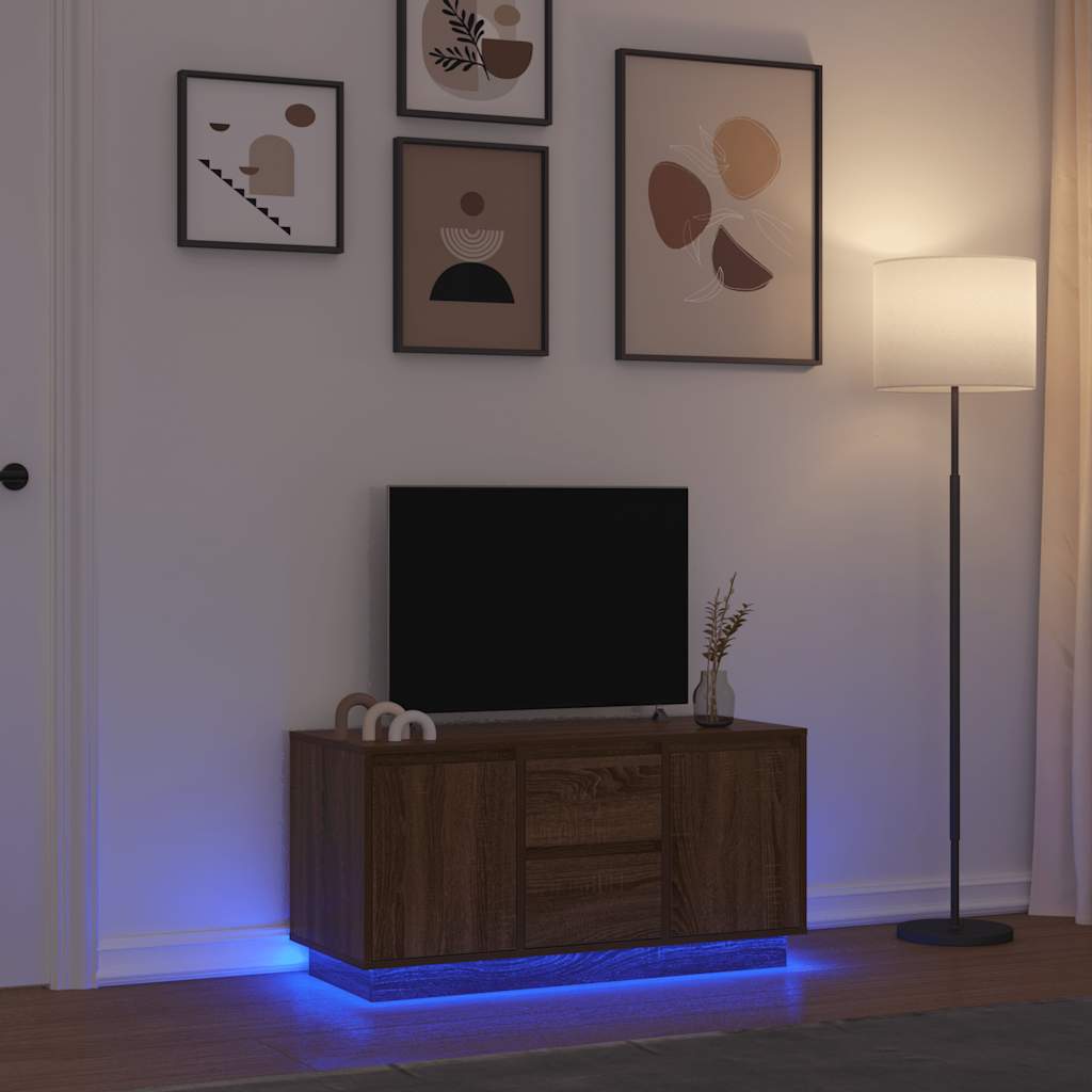 TV-taso LED-valoilla ruskea tammi 100x41x50 cm