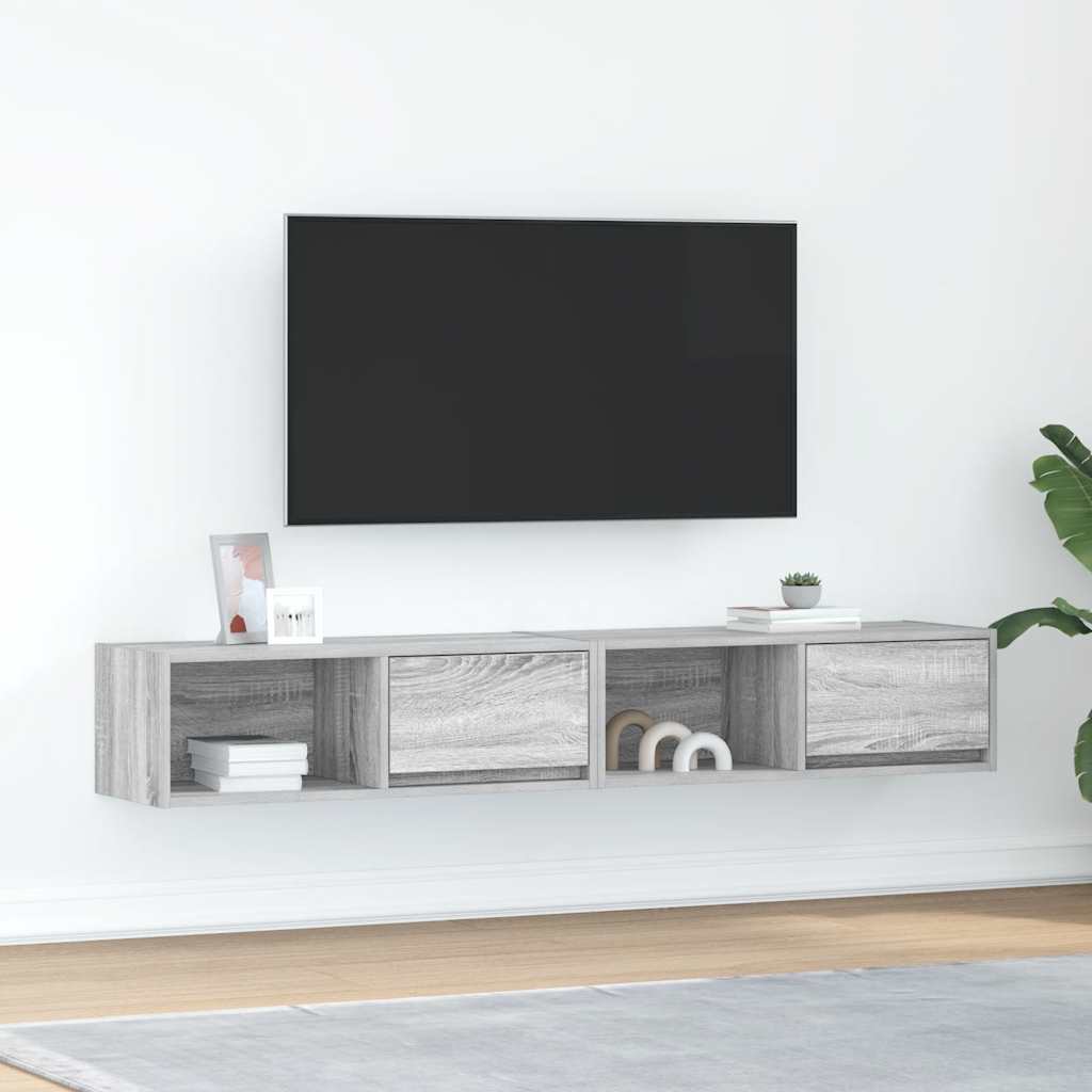 TV-seinäkaapit 2 kpl harmaa sonoma 80x31x25,5 cm tekninen puu