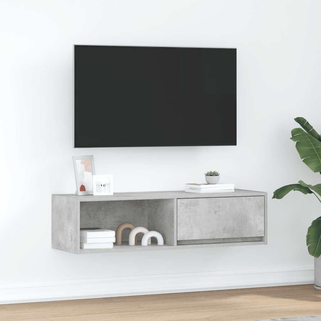TV-taso betoninharmaa 100x31x25,5 cm tekninen puu
