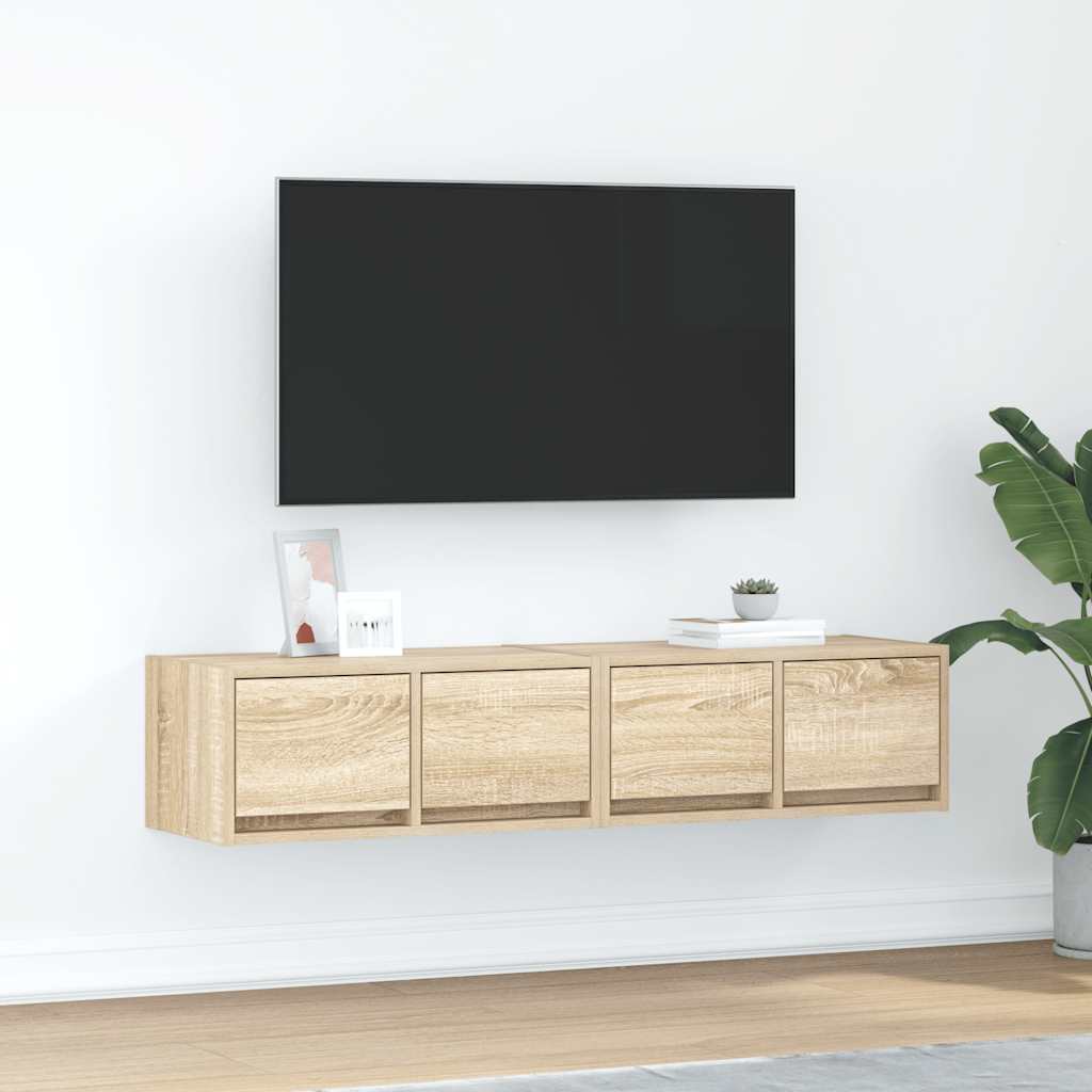 TV-seinäkaapit 2 kpl sonoma-tammi 60x31x25,5 cm tekninen puu