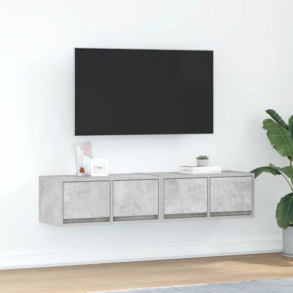 TV-seinäkaapit 2 kpl betoninharmaa 60x31x25,5 cm tekninen puu