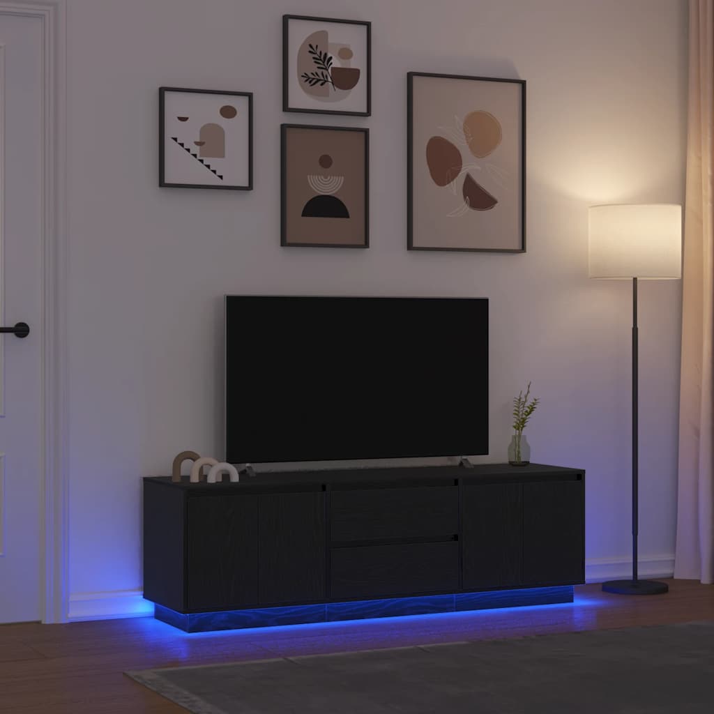 TV-kaappi LED-valoilla musta tammi 160,5x41x50 cm