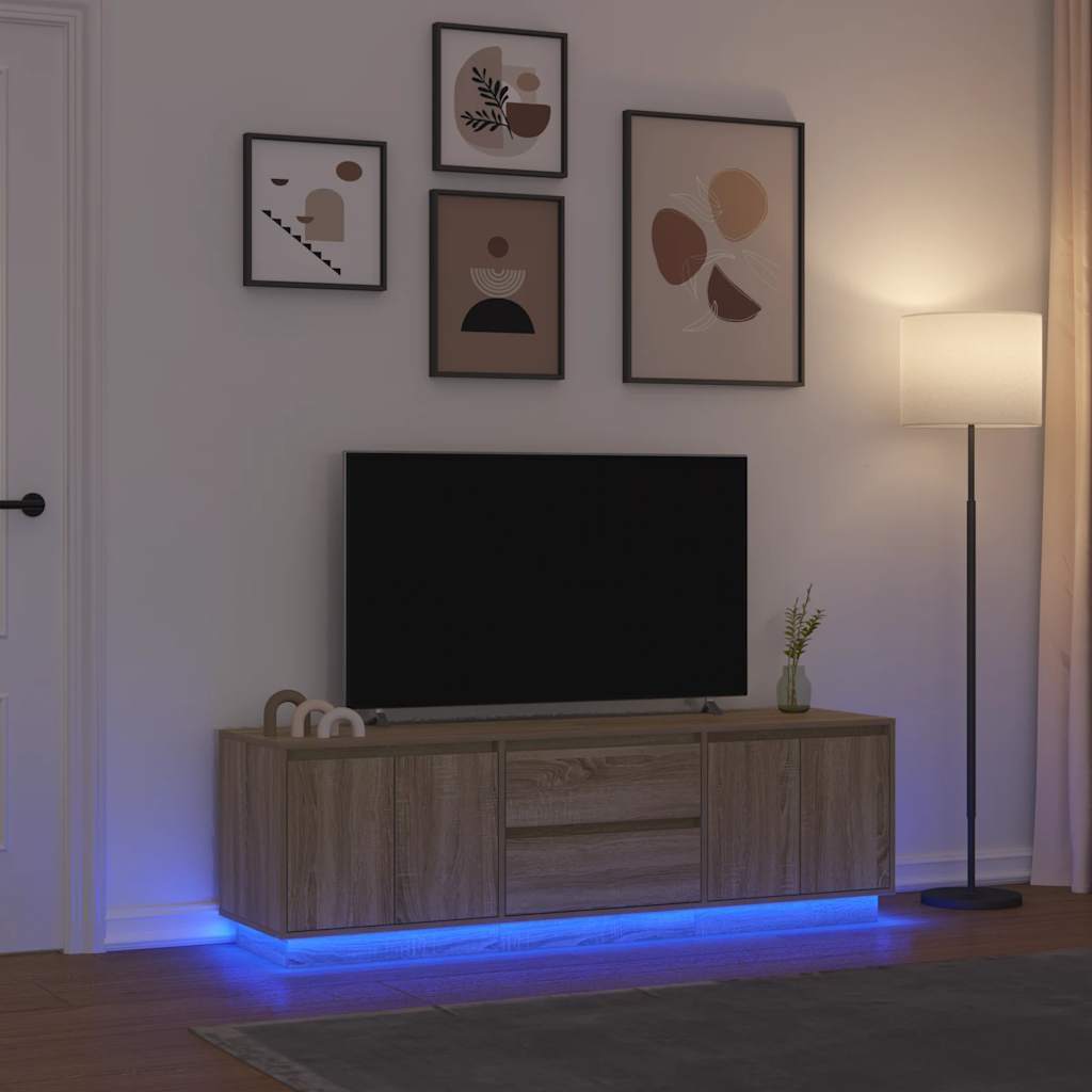 TV-taso LED-valoilla Sonoma-tammi 160,5x41x50 cm