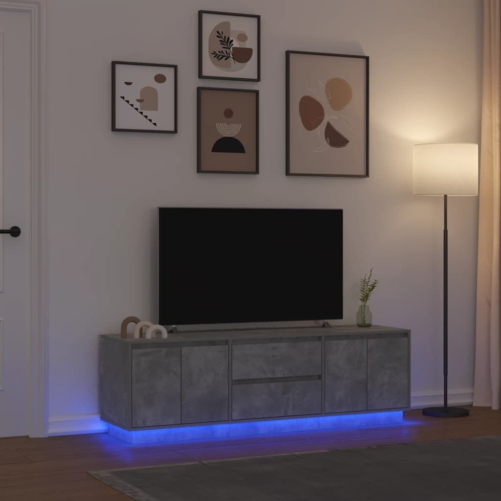 TV-taso LED-valoilla betoninharmaa 160,5x41x50 cm