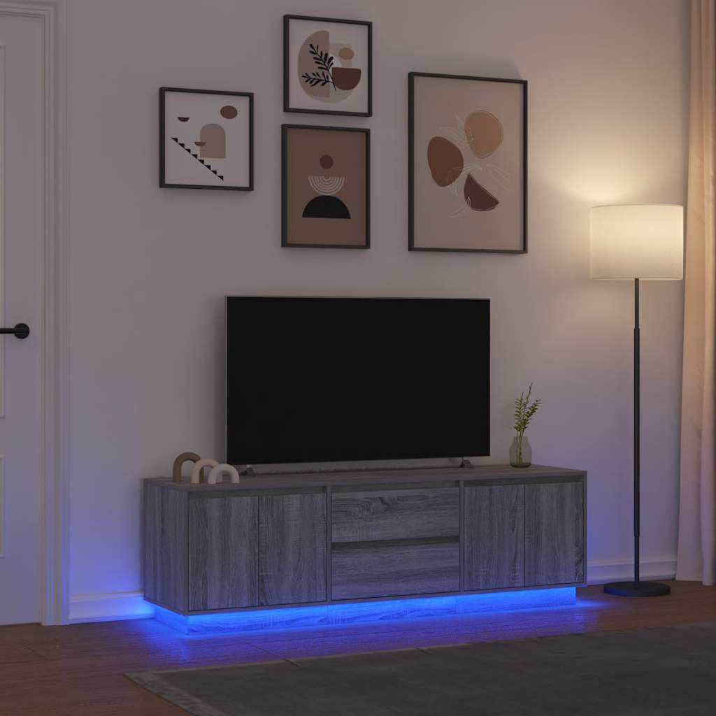 TV-taso LED-valoilla harmaa Sonoma 160,5x41x50 cm