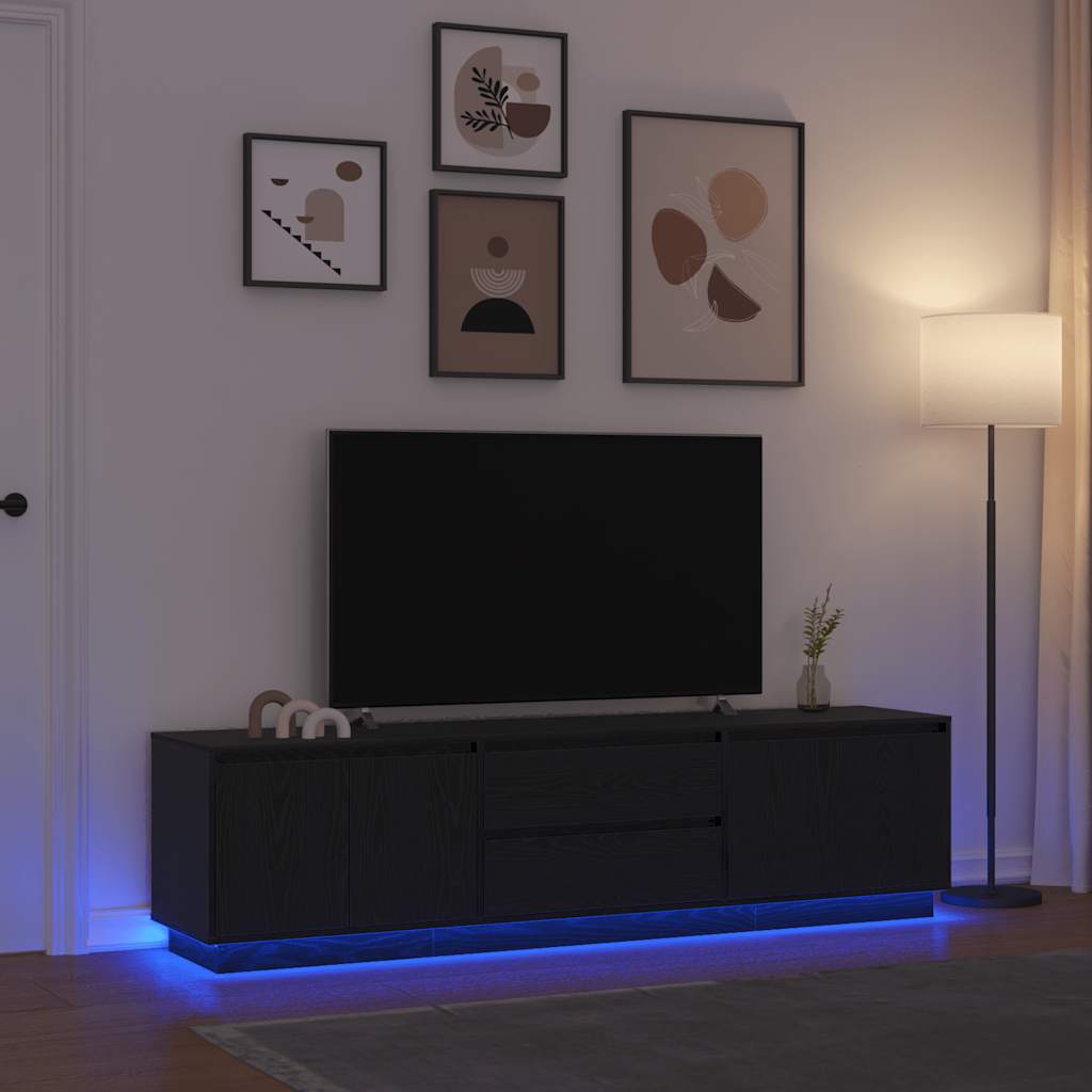 TV-kaappi LED-valoilla musta tammi 193,5x41x50 cm