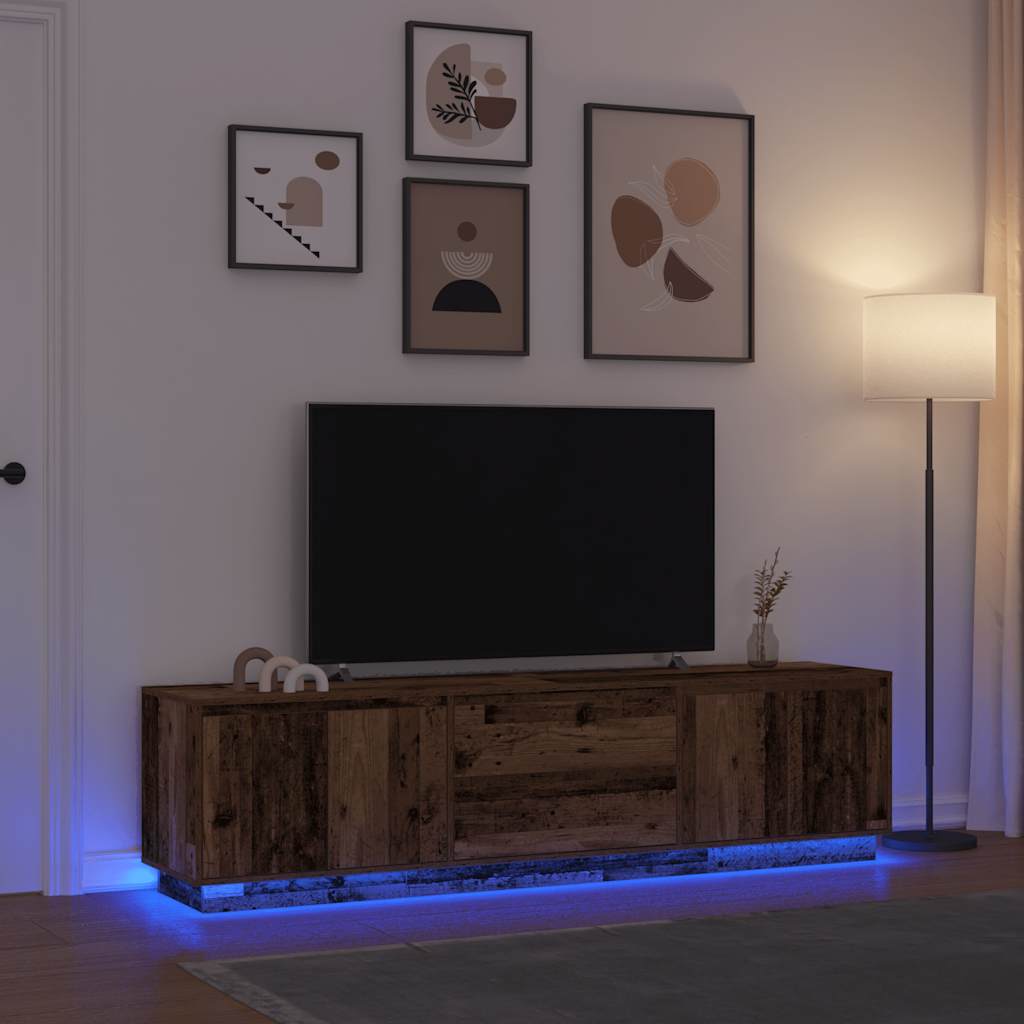 TV-kaappi LED-valoilla Vanha puu 193,5x41x50 cm