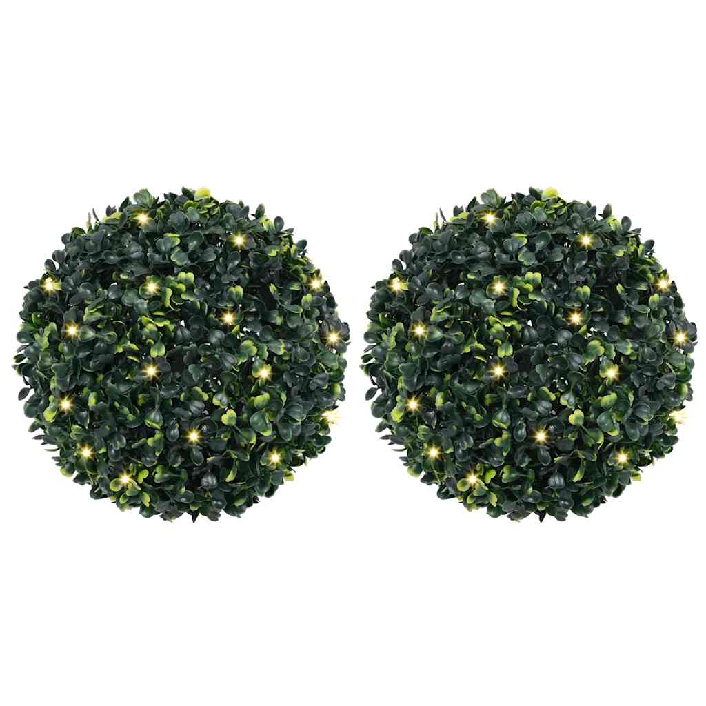 Keinotekoiset puksipuupallot LED-valoilla 2 kpl Vihreä 45 cm