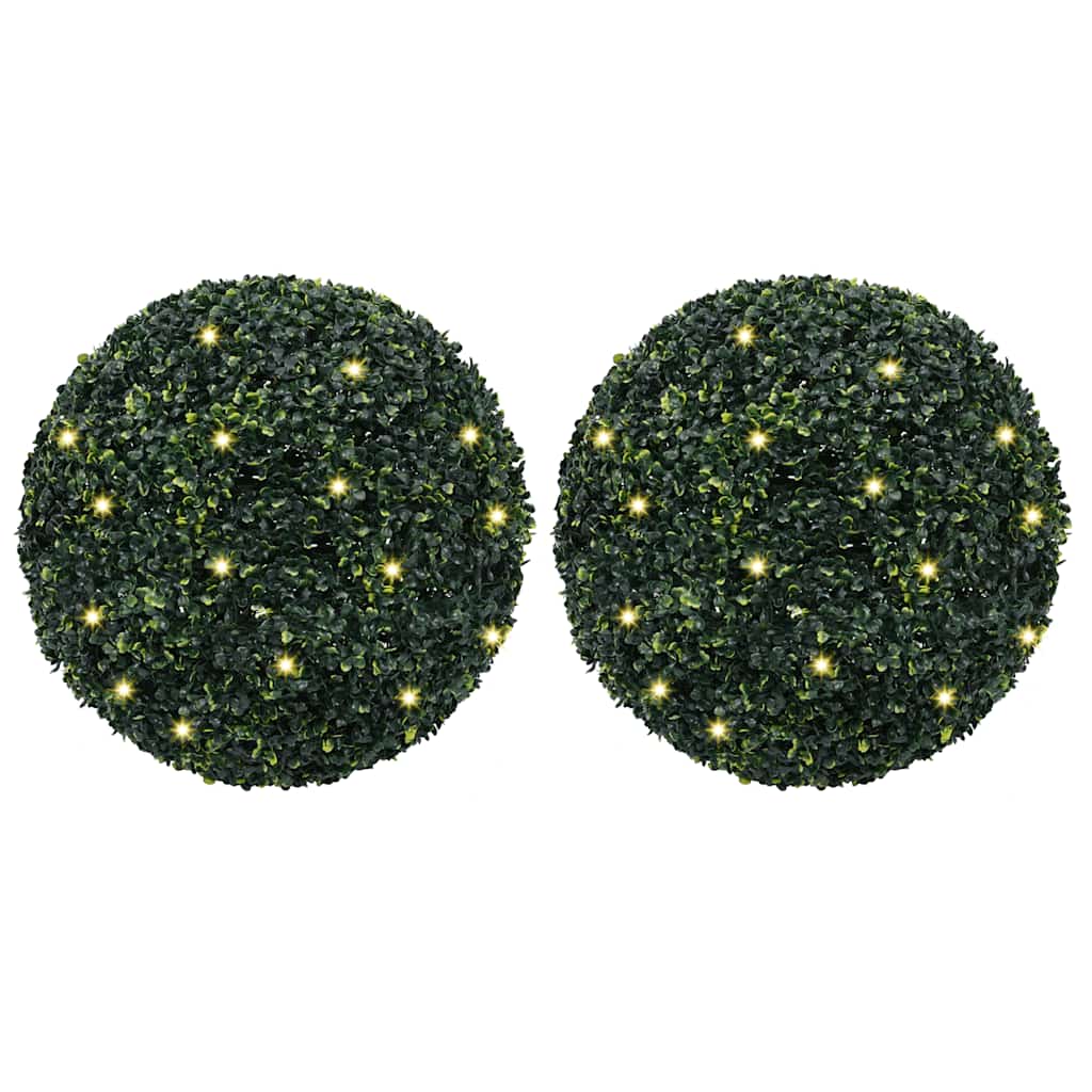Keinotekoiset puksipuupallot LED-valoilla 2 kpl Vihreä 52 cm