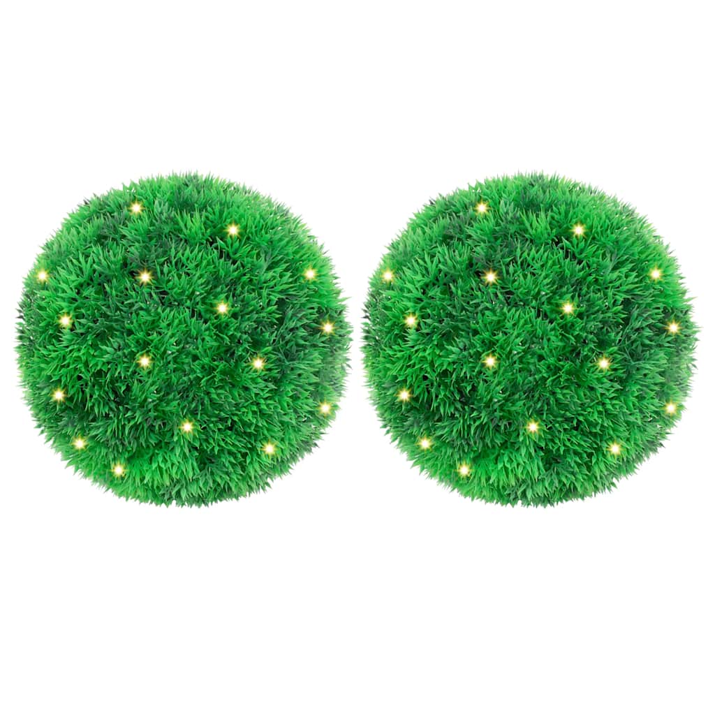 Keinotekoiset puksipuupallot LED-valoilla 2 kpl Vihreä 22 cm