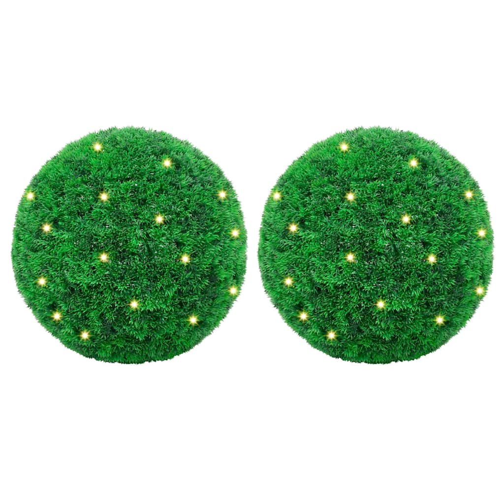 Keinotekoiset puksipuupallot LED-valoilla 2 kpl Vihreä 27 cm