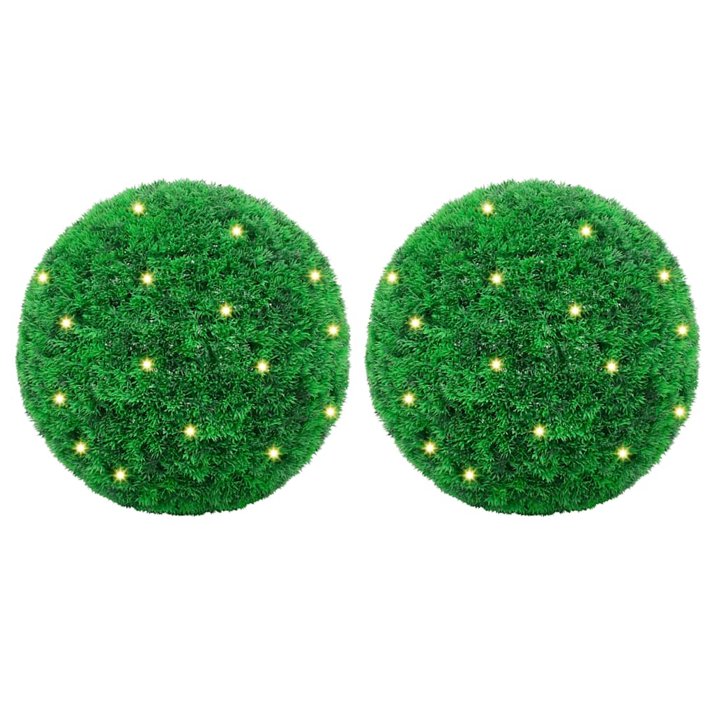 Keinotekoiset puksipuupallot LED-valoilla 2 kpl Vihreä 45 cm