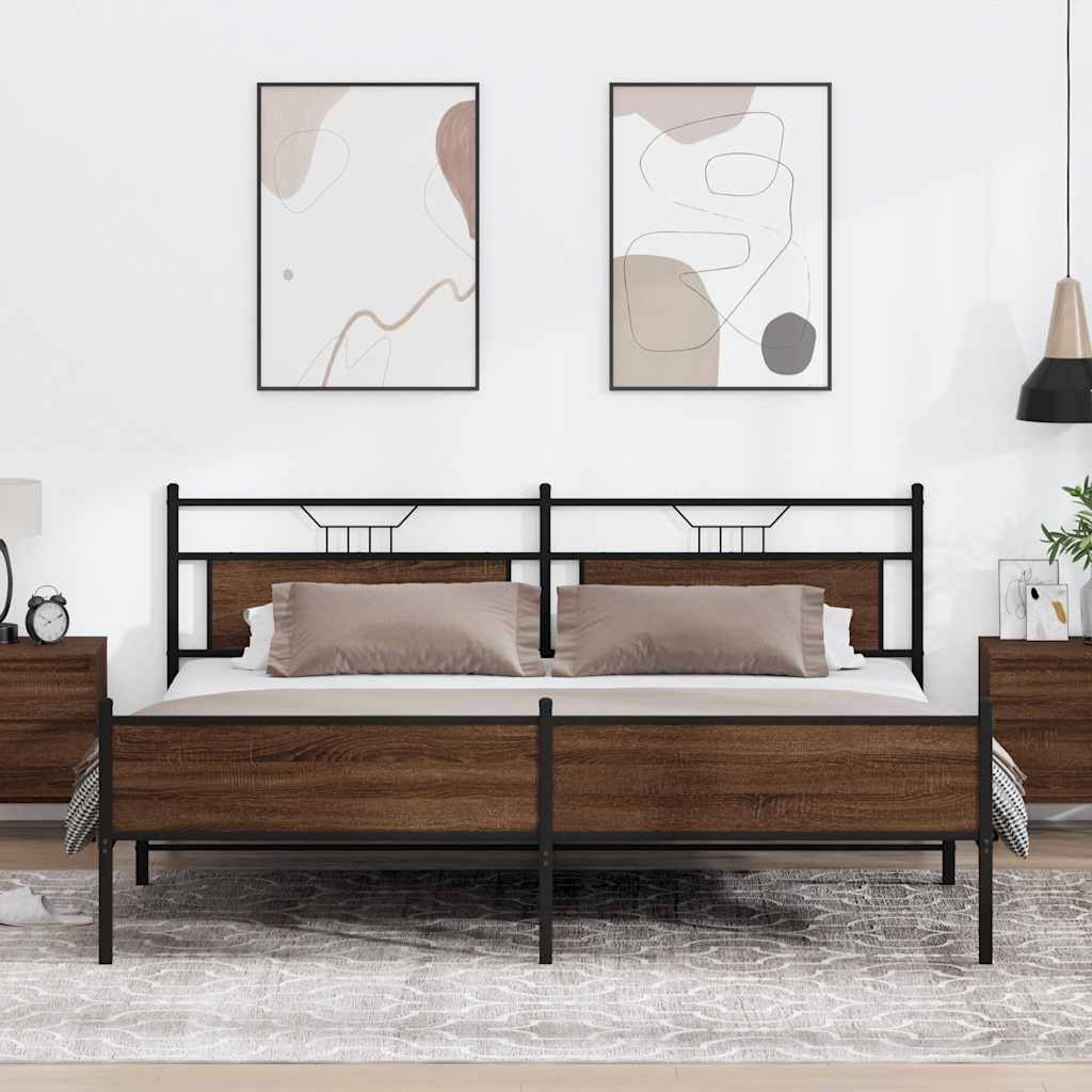 Metallinen sängynrunko ruskea tammi 193x203 cm